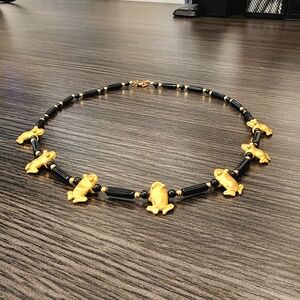Vintage Alva Gold and Black Frog Necklace